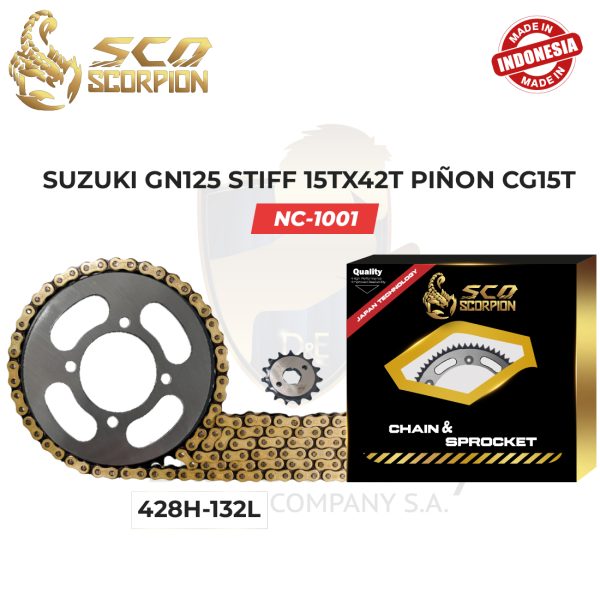 KIT ARRASTRE 428H-132L GN125/ STIFF 15TX42 PIÑON CG15T SCO SBSR