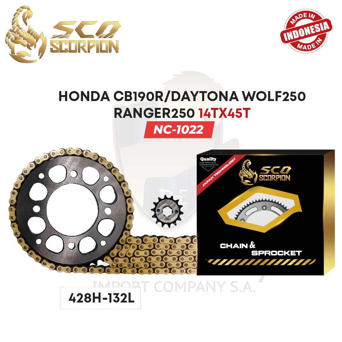 KIT ARRASTRE 428H-132L HONDA CB190R/DAYTONA WOLF250/RANGER250 SCO 14TX45