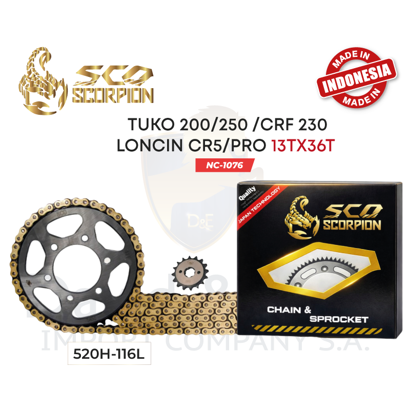 KIT ARRASTRE 520H-120L TUKO 200 / TUKO 250 /CRF 230-- LONCIN CR5 / LONCIN PRO 13X36 SCO