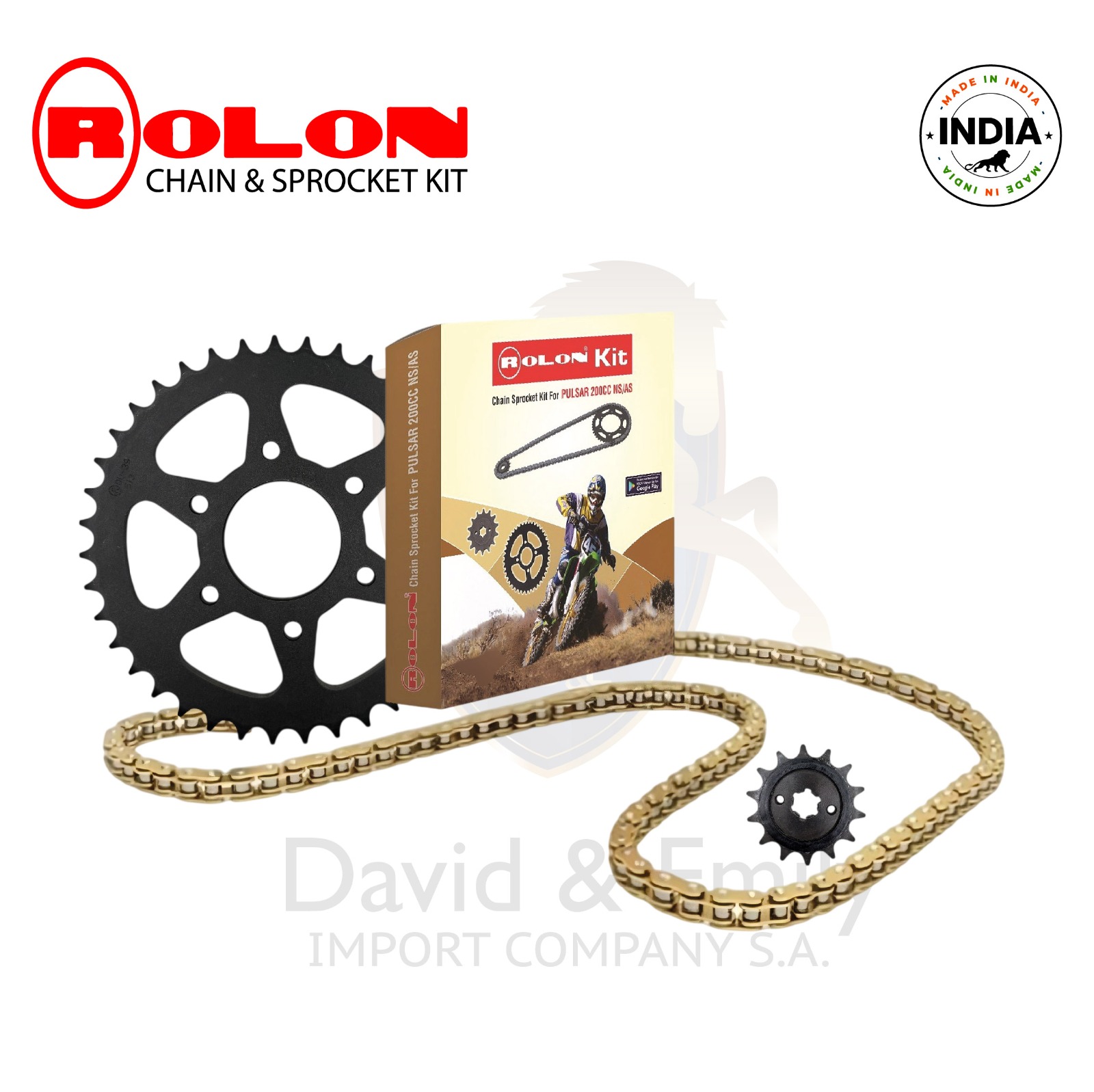 KIT ARRASTRE NS200 CADENA DORADA PIÑON ANTIVIBRANTE SELLADA 520H108L 14T/39T ROLON